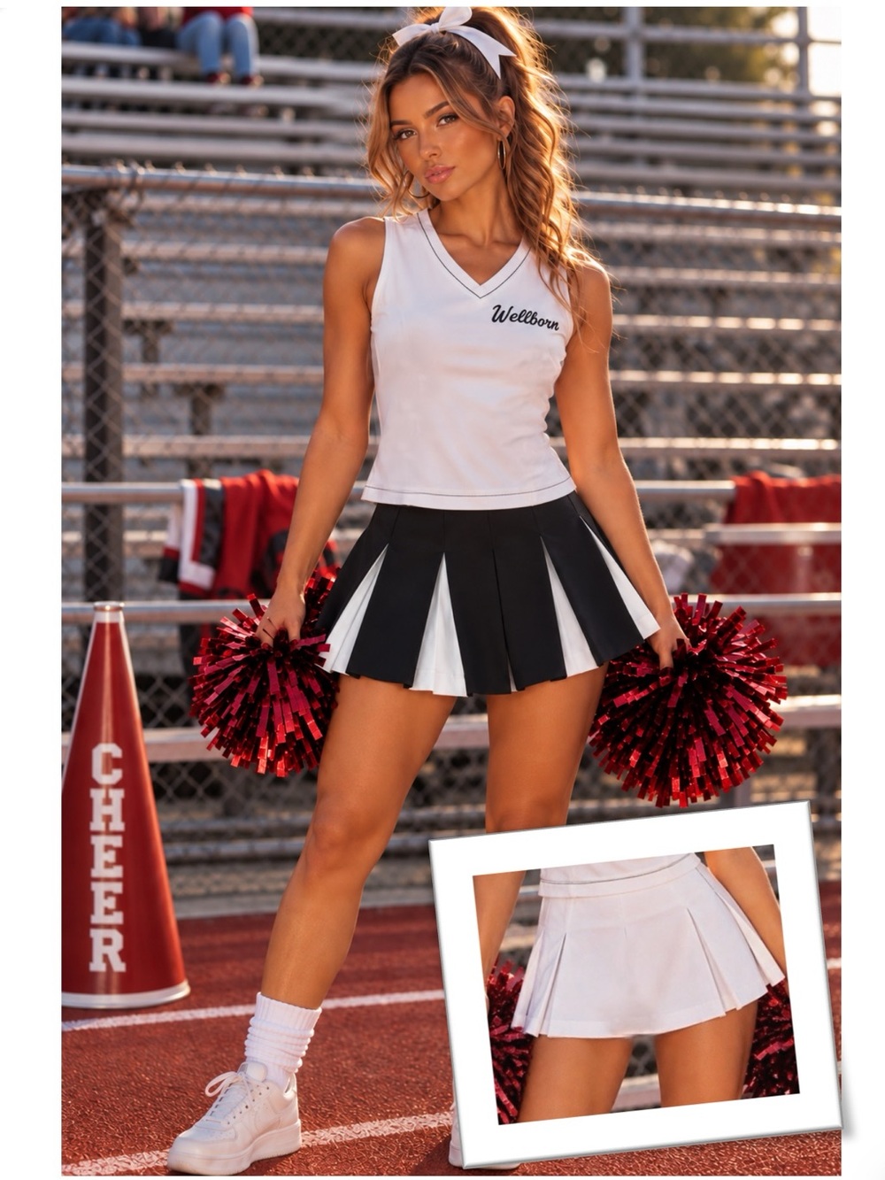 Vintage 90s Wellborn High School Cheerleader Uniform 3pc Pleated Skirts XS